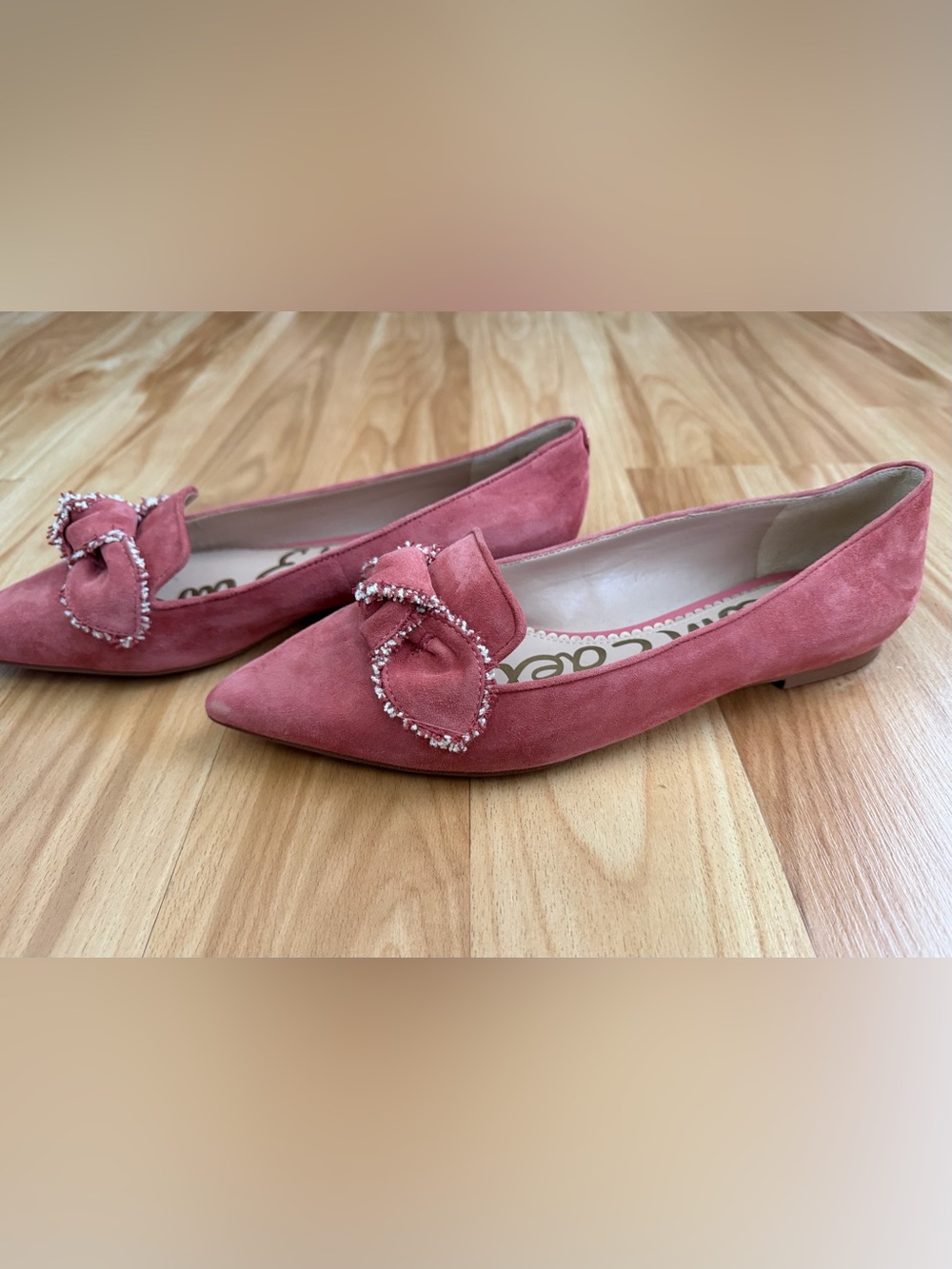 Sam Edelman Rose Suede Pointed Toe Bow Flats - Picture 2 of 4